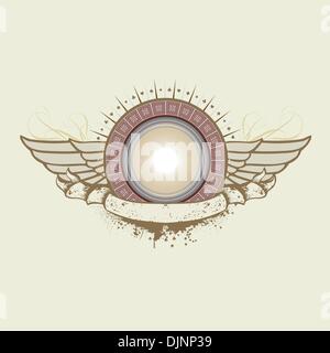 Un bouclier héraldique ou badge avec des ailes , vierge afin que vous pouvez ajouter vos propres images. Vector illustration. Illustration de Vecteur