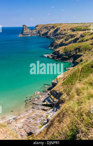 Vue sur Bossiney Haven sur la côte nord des Cornouailles, Angleterre, Royaume-Uni, Europe. Banque D'Images