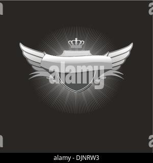 Un bouclier héraldique ou badge avec la bannière , vierge afin que vous pouvez ajouter vos propres images. Fond noir . Vector illustration. Illustration de Vecteur