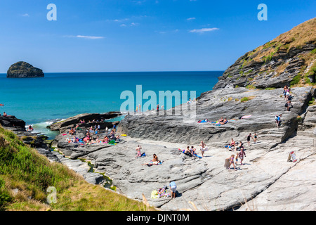 Trebarwith Strand Beach de North Cornwall, Angleterre, Royaume-Uni, Europe. Banque D'Images