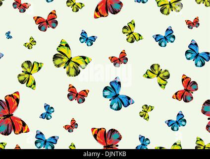 Illustration vecteur de nombreux papillons funky de couleurs différentes. Modèle sans couture. Illustration de Vecteur