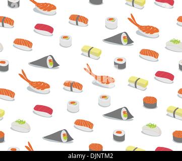 Fond vecteur illustration de divers types de sushis dans un style iconique. Retro Seamless Pattern. Illustration de Vecteur