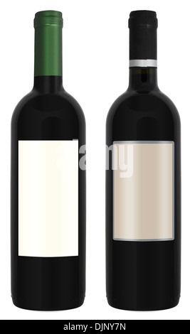 Deux bouteilles de vin rouge isolé sur fond blanc Banque D'Images