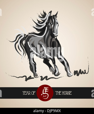 Chine Nouvelle année du cheval 2014 peinture au pinceau avec de l'encre rouge chinois calligraphie. Fichier vectoriel EPS10 avec la transparence des couches. Banque D'Images