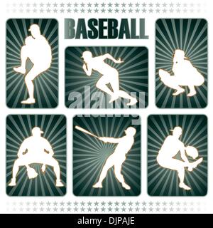 Les joueurs de baseball silhouettes Illustration de Vecteur