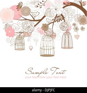 Summer background floral. Les oiseaux de leur cage concept vector Illustration de Vecteur