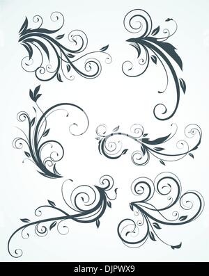 Vector illustration ensemble d'éléments floraux décoratifs tourbillonnant s'épanouit Illustration de Vecteur