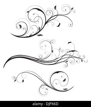 Vector illustration ensemble d'éléments floraux décoratifs tourbillonnant s'épanouit Illustration de Vecteur