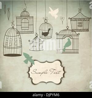 Vintage cages d'oiseaux. Les oiseaux de leur cage concept vector Illustration de Vecteur