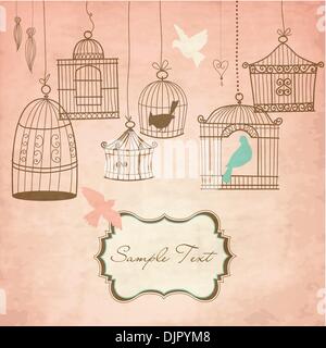 Vintage cages d'oiseaux. Les oiseaux de leur cage concept vector Illustration de Vecteur