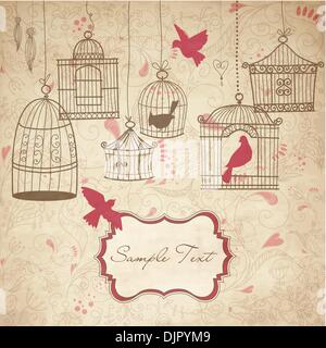 Vintage cages d'oiseaux. Les oiseaux de leur cage concept vector Illustration de Vecteur