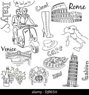 Tourisme en Italie doodles Illustration de Vecteur