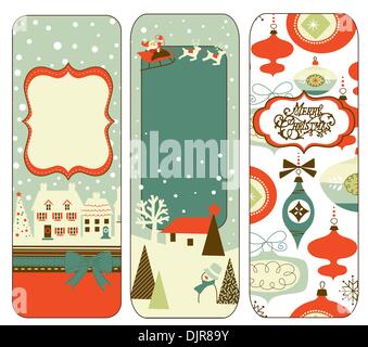 Bannières Noël Vertical mignon dans le style rétro Illustration de Vecteur