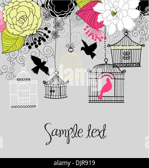 Summer background floral. Les oiseaux de leur cage concept vector Illustration de Vecteur