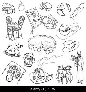 Doodles alimentaire. Une cuisine élégante. Illustration de Vecteur