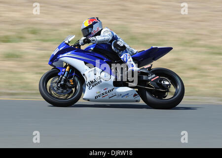 14 mai 2010 - Sonoma, Californie, États-Unis - 14 mai 2010 : Josh Herrin sur les tombes de l'équipe Yamaha YZF-R6 (8) rides au cours de la pratique de l'AMA Côte Ouest Moto Jam tenue à Infineon à Sonoma, CA. (Crédit Image : © Matt Cohen/ZUMApress.com) Southcreek/mondial Banque D'Images