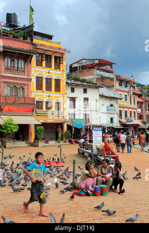 Vieilles maisons près de stupa Boudhanath, Katmandou, Népal Banque D'Images