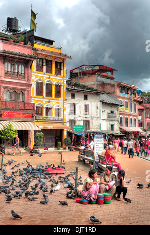 Vieilles maisons près de stupa Boudhanath, Katmandou, Népal Banque D'Images