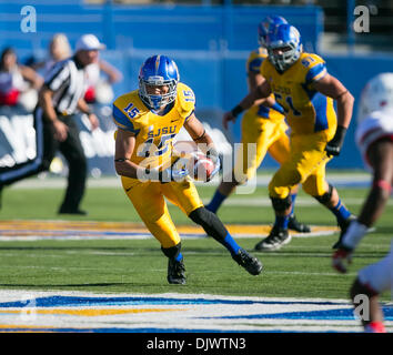 San Jose, CA, . 29 nov., 2013. San Jose State Spartans wide receiver Tyler Winston (15) en action au cours de la NCAA Football match entre les San Jose State Spartans et le fresno State Bulldogs au Spartan Stadium à San Jose, CA. San Jose a défait Fresno State 62-52. Damon Tarver/CSM/Alamy Live News Banque D'Images