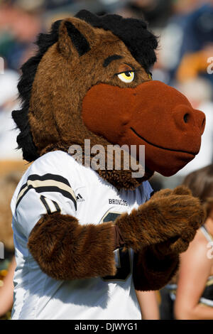 16 octobre 2010 - South Bend, Indiana, États-Unis d'Amérique - Western Michigan mascot effectue au cours de NCAA football match entre l'ouest du Michigan et de Notre Dame. La Cathédrale Notre Dame Fighting Irish défait la Western Michigan Broncos 44-20 en match au stade Notre-dame à South Bend, Indiana. (Crédit Image : © John Mersits/ZUMApress.com) Southcreek/mondial Banque D'Images
