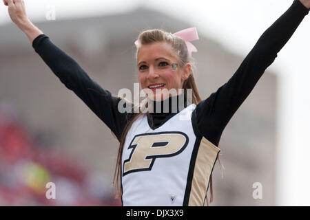 Le 23 octobre 2010 - Columbus, Ohio, États-Unis d'Amérique - un cheerleader Purdue sur la touche pendant le match contre l'état de l'Ohio. L'Ohio State Buckeyes défait le Purdue Boilermakers 49-0 dans le match au stade de l'Ohio à Columbus, Ohio. (Crédit Image : © Frank Jansky/global/ZUMApress.com) Southcreek Banque D'Images