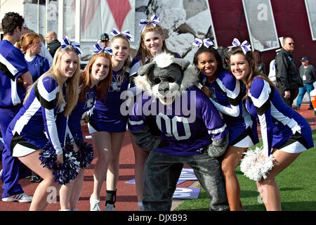 30 octobre 2010 - Bloomington, Indiana, États-Unis d'Amérique - Nord-ouest de cheerleaders et la mascotte de l'équipe, ''Willie'', profitez d'activités d'avant-match. Le nord-ouest de l'Indiana défait 20-17 dans le jeu à la Memorial Stadium à Bloomington, Indiana. (Crédit Image : © Dan Cavallini/global/ZUMApress.com) Southcreek Banque D'Images