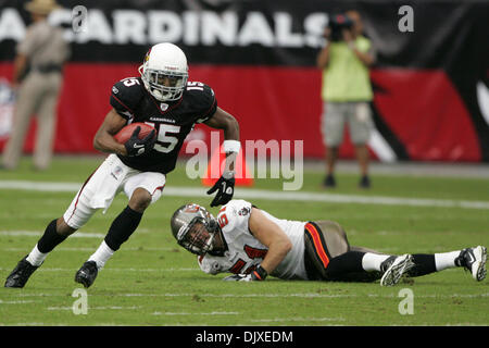 Le 1 novembre, 2010 - Glendale, Arizona, États-Unis d'Amérique - Arizona Cardinals wide receiver Steve Breaston (# 15) s'arrête après avoir fait une prise de terrain au cours d'un match contre les Tampa Bay Buccaneers au University of Phoenix Stadium de Glendale, Arizona. Les Buccaneers défait les cardinaux 38-35. (Crédit Image : © inférieur gène/global/ZUMApress.com) Southcreek Banque D'Images