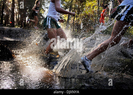 11 novembre 2010 - Tampa, FL, USA - TP   330540 FONDATION DE LA LIEUTENANTE-GOUVERNEURE 01.EDMUND D. Fountain | fois .DES LANGUES RÉGIONALES OU MÉTRO !.(11/12/2010 Tampa) Cross country porteur naviguer une flaque d'eau stagnante à Lake Park à Tampa le vendredi 12 novembre, 2010. Les filles étaient en compétition dans la classe FHSAA 4A Région 2 rencontrez dans le parc, qui comprend les écoles de Tampa Bay ainsi qu'Orlando, Bradenton, S Banque D'Images