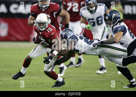 14 novembre 2010 - Glendale, Arizona, États-Unis d'Amérique - Arizona Cardinals wide receiver Steve Breaston (# 15) fait une capture et coule vers le bas pendant un match contre les Seahawks de Seattle au University of Phoenix Stadium de Glendale, Arizona. Les Seahawks défait les cardinaux 36-18. (Crédit Image : © inférieur gène/global/ZUMApress.com) Southcreek Banque D'Images
