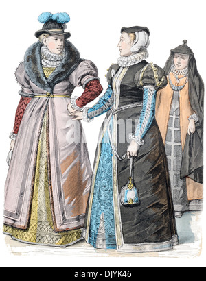 Fin du 16e siècle XVI 1500s French Mesdames costume de rang Banque D'Images