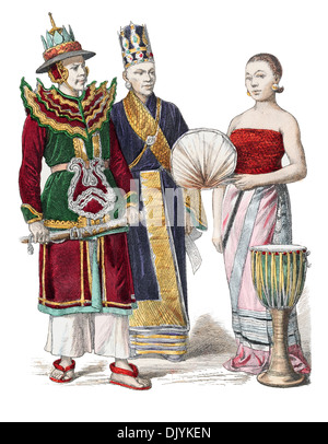 Fin xixe siècle XIX 1800 Officier et ministre birman femelle et le batteur de Mandalay Banque D'Images