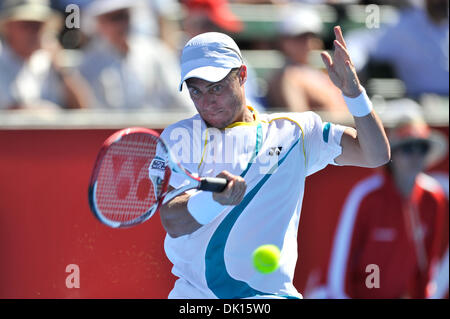 15 janvier 2011 - Melbourne, Australie - Lleyton Hewitt (AUS) frappe un coup droit à la finale du 2011 AAMI Classic contre Gaël Monfils (FRA) à Kooyong Club de Tennis. (Crédit Image : © basse Sydney/global/ZUMAPRESS.com) Southcreek Banque D'Images