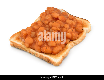 Les haricots sur toast une collation au déjeuner populaires isolé sur fond blanc Banque D'Images