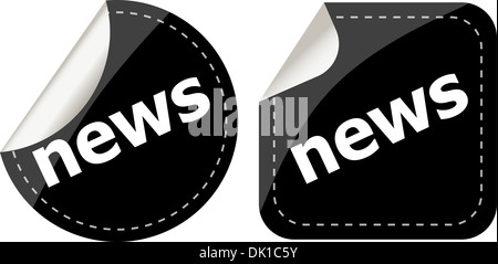 News noir sur blanc, set autocollants bouton icône Banque D'Images