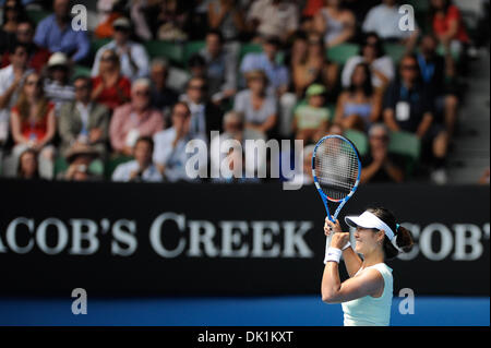 25 janvier 2011 - Melbourne, Victoria, Australie - Na Li (CHN) célèbre sa victoire de quart de finale contre Andrea Petkovic (GER) au jour 9 de l'Open d'Australie 2011 à Melbourne, Australie. (Crédit Image : © basse Sydney/global/ZUMAPRESS.com) Southcreek Banque D'Images