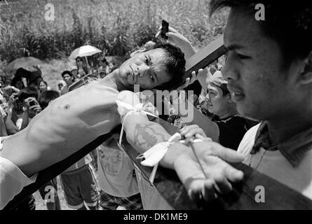 Cutud ; San Fernando Pampanga, Philippines ; - le 29 mars 2013 : l'homme crucifié le vendredi saint au cours de la Semaine Sainte Banque D'Images