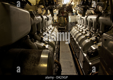 La salle des machines de guerre froide sous-marin HMS Ocelot Banque D'Images