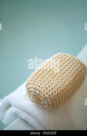 Close up portrait of spa sur Loofah éponge Banque D'Images