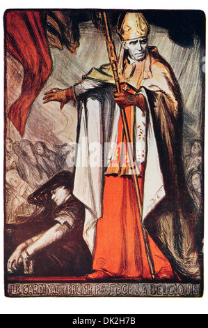 Poster par l'artiste, Dominique Charles Fouqueray. Déclarant. Le cardinal Mercier protège la Belgique. Paris, publié en 1916. Banque D'Images