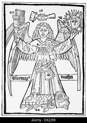 Début XV siècle livre Ars Memorandi Bloc Page illustrant l'Évangile de saint Matthieu Banque D'Images