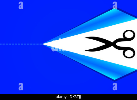 Vector ciseaux avec les lignes de coupe sur le fond bleu Banque D'Images