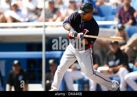 20 mars 2011 - Dunedin, Floride, États-Unis - Minnesota Twins shortstop Alexi Casilla (12) au bâton lors d'un match d'entraînement de printemps de la Ligue des pamplemousses au stade d'échange automatique de la Floride. (Crédit Image : © Luke Johnson/ZUMApress.com) Southcreek/mondial Banque D'Images