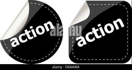 Autocollants noir d'action défini, le bouton-icône Banque D'Images