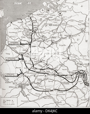 Carte montrant les progrès constants de l'avance des alliés en 1914 au cours de la PREMIÈRE GUERRE MONDIALE. À partir de la guerre d'album Deluxe, publié en 1915. Banque D'Images