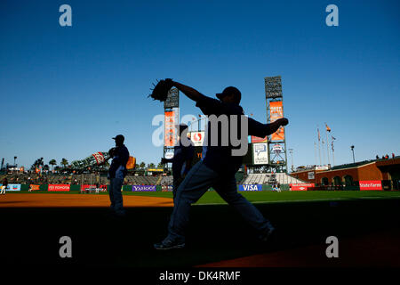 Avril 11, 2011 - San Francisco, Californie, États-Unis - Los Angeles Dodgers l'échauffement avant le match entre la MLB Giants de San Francisco et Les Dodgers de Los Angeles. (Crédit Image : © Southcreek Dinno Kovic/global/ZUMAPRESS.com) Banque D'Images