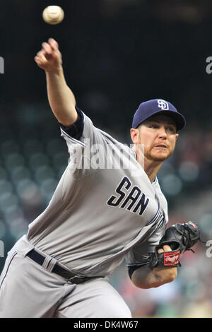 14 avril 2011 - Houston, Texas, États-Unis - San Diego Padres Lanceur Dustin Moseley (26) s'engager, à la 2ème manche. Les Astros de Houston battre les San Diego Padres 1-0 au Minute Maid Park de Houston, TX. (Crédit Image : © Luis Leyva/ZUMAPRESS.com) Southcreek/mondial Banque D'Images