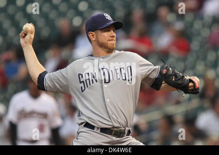 14 avril 2011 - Houston, Texas, États-Unis - San Diego Padres Lanceur Dustin Moseley (26) s'engager, à la 4ème manche. Les Astros de Houston battre les San Diego Padres 1-0 au Minute Maid Park de Houston, TX. (Crédit Image : © Luis Leyva/ZUMAPRESS.com) Southcreek/mondial Banque D'Images