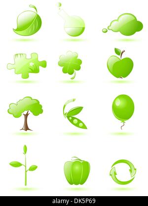 Collection d'icônes vert brillant avec ombre portée Illustration de Vecteur