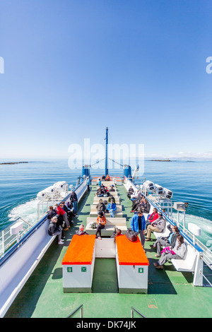 Voyageant sur un bateau nommé "Baldur" à l'île de Flatey, Breidafjordur, Islande Banque D'Images