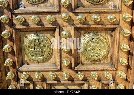 Orné restauré porte de l'Palacio De Capitania General De Barcelone, ancien couvent de la Catalogne, Barcelone, Espagne Banque D'Images